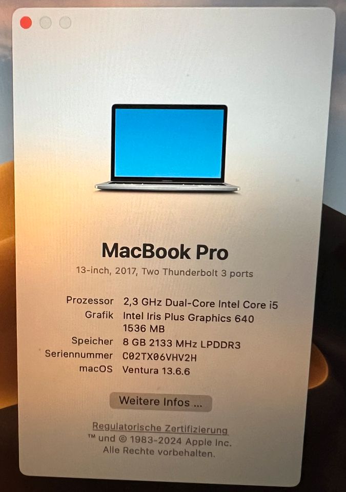 Apple Macbook Pro 13“ 256 GB von 2017 komplett in Bamberg