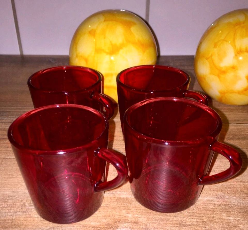 3x Rote Vintage Glasschale + Dekokugeln aus Keramik Marmormuster in Berlin