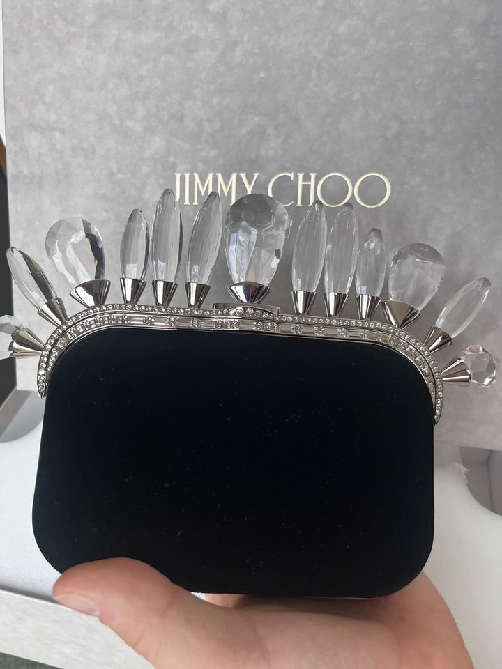 Jimmy Choo Cloud Velvet Clutch Bag Crystal Crown Black New in Mönchengladbach