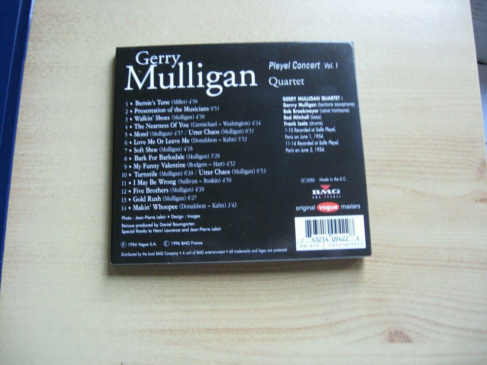 Gerry Mulligan Quartet - Pleyel Concert Vol 1 (CD-Digipak) - BMG in Bammental