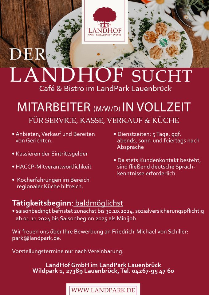 Mitarbeiter (m/w/d) in Vollzeit für Service, Kasse, & Küche in Lauenbrück