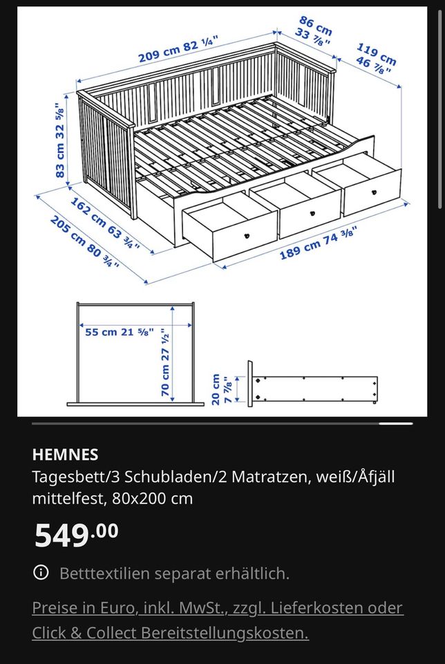 Ikea Hemnes Bett inkl. Matratzen in Lübeck