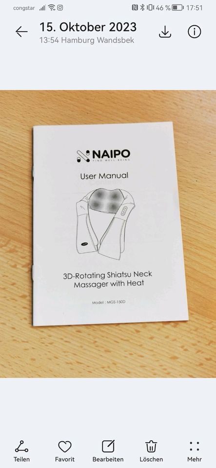 Massagegerät Naipo, für Schultern und Nacken in Hamburg