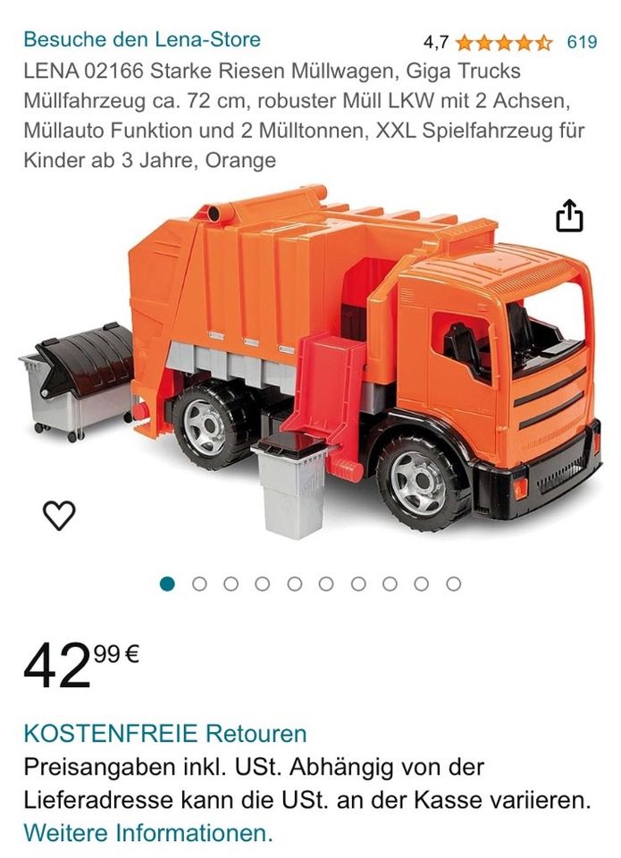 Spielzeug LKW Müllauto groß in Rennerod