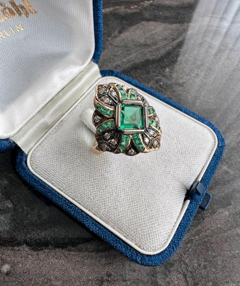 ✅✅✅ Art Deco Ring Gelbgold 750 Smaragd Diamanten Zertifikat ✅✅✅ in Regensburg
