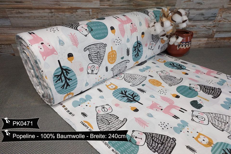 Baumwollstoff Doppelbreit 240cm VERSANDFREI Popeline Weihnachtsstoffe Stoffe Meterware ab 50cm Baumwolle Bastelstoffe Kinderstoffe Babystoff Patchwork Basteln Dekostoffe Deko Stoff Tiere Kategorie 1 in Leipzig