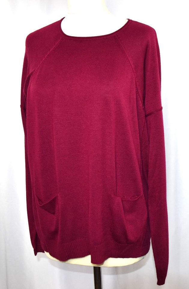 OLSEN Damen Pullover Feinstrick Rundhals Taschen Weinrot Gr. 42 in Herleshausen