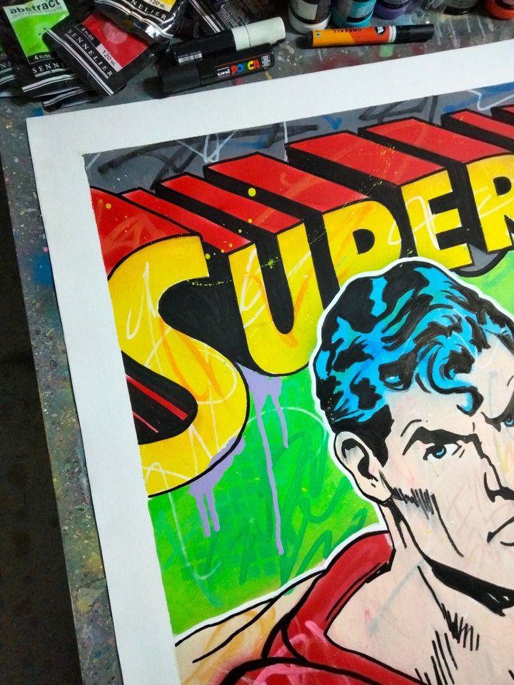 ✅Hipo (1988) - Superman X Supreme (Original artwork) / Wandbild, Kunstwerk, Acryl, Leinwand, Handgemalt in Horstmar