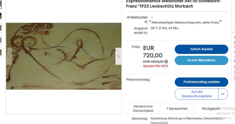 Ilse Schledorn Franz, Expressionismus Akt Aquarell (groß) Frau in Rostock