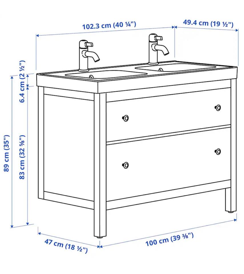 Hemnes Badezimmer mit Waschbecken Orrsjön und Spiegelschrank in Vaihingen an der Enz