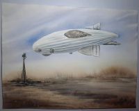 Aquarell Dirigible  Zeppelin Luftschiff Original Gemälde Saarbrücken-West - Burbach Vorschau