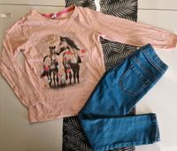 Shirt Langarmshirt Pferde bunt Glitzer + Jeans Jeggings blau 122 Bayern - Rattelsdorf Vorschau