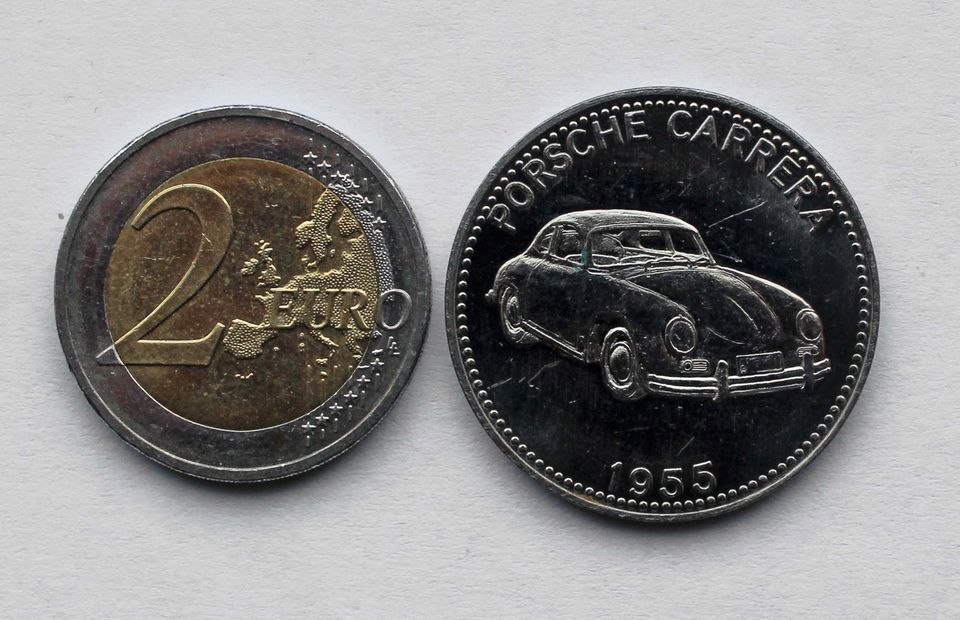 2x Shell Münze, Mercedes 300 SL 1954 + Porsche Carrera 1955 in Hamburg