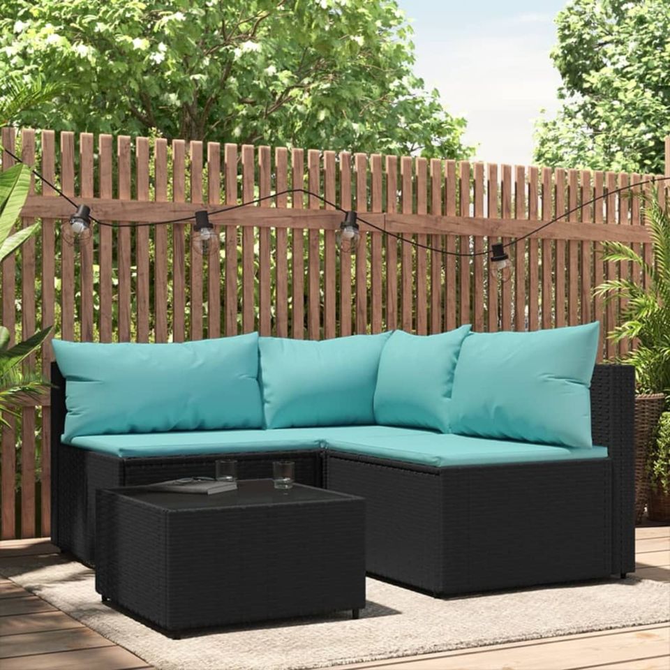 4-tlg. Garten-Lounge-Set mit Kissen Poly Rattan in versch. Farben in Helsa