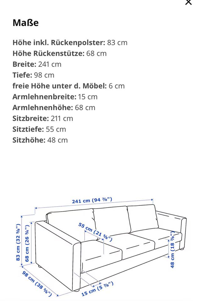 Vimle Sofa 3er-Sofa, schwarzblau in Mannheim