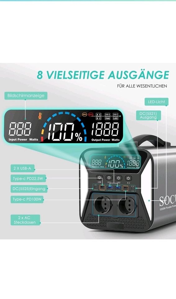 ⚡Neue Powerstation 1000Wh LiFePO4 1000W AC Mobiler Stromspeicher in Berlin