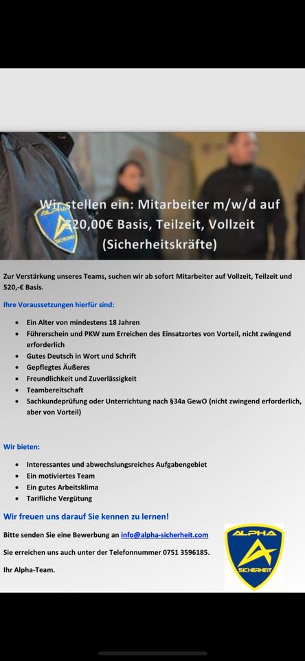 Sicherheitsdienst sucht Mitarbeiter in Ebersbach-Musbach