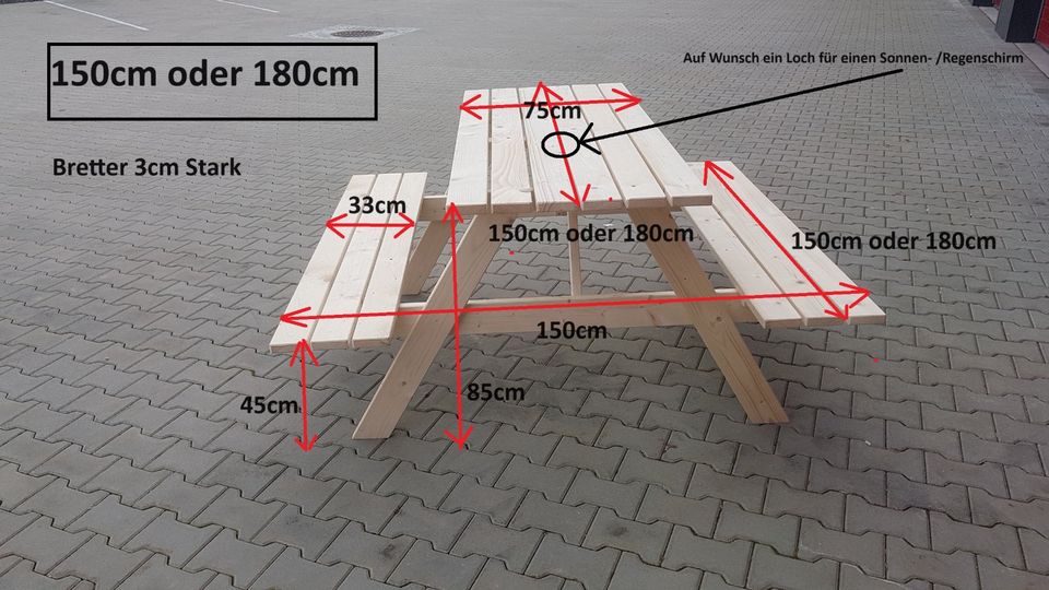 NEU Picknicktisch Sitzgruppe Biertisch Massiv Holz 180cm lang in Schweitenkirchen