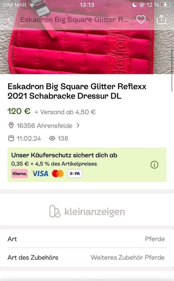 SUCHE Eskadron Reflexx Neon Pink Big square glitter Wb Dl Dressur in Köln