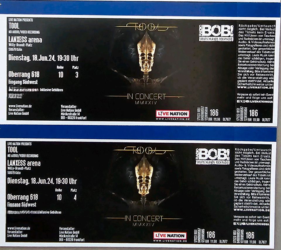 2x tool Konzertkarten / Köln Lanxess Arena / 18.06.2024 in Dortmund