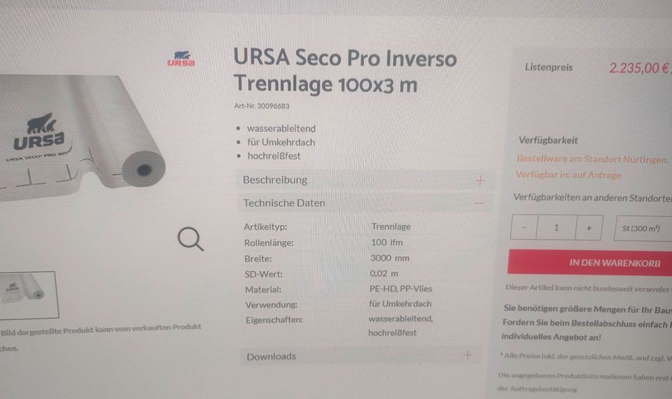 Ursa Seco Pro Inverso Trennlage wasserableitend, diffusionsoffen in Neukirchen/Pleisse