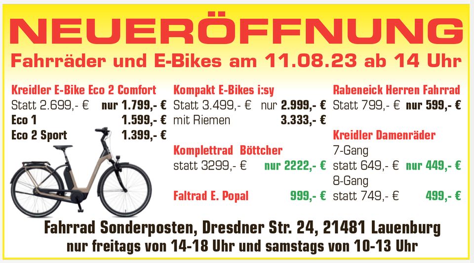 Kreidler Eco2 Comfort Wave E-Bike Herbstpreis neu, UVP2699€ in Lauenburg