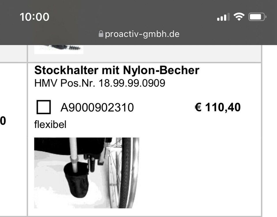 ProActiv Rollstuhl Stockhalter Krückenhalter Speedy Traveler in Bayern -  Parsberg, Altenpflegebedarf gebraucht kaufen