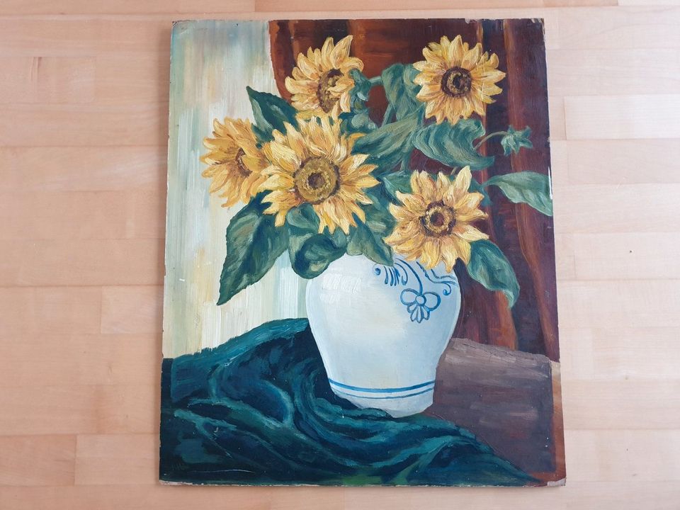 Ölgemälde Ölbild "Sonnenblumen in einer Vase" signiert in Katlenburg-Lindau