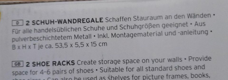 2 Schuh-Wandregale oder Bilderleisten aus Metall in Bebra