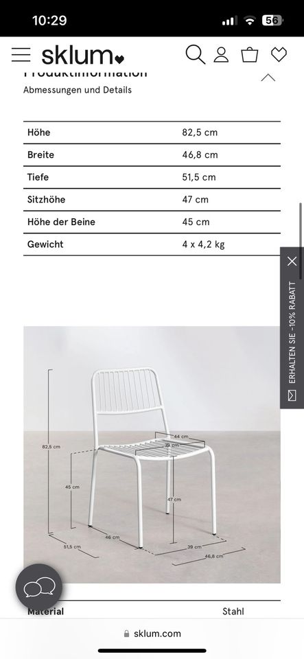 Esszimmer Stühle weiß Metall in Seligenstadt