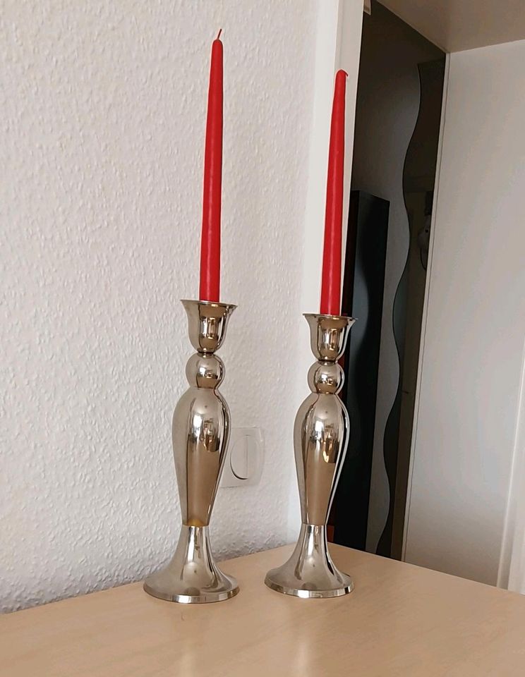 Kerzenständer 2 Stück 33 cm hoch Silber Edelstahl Kerzenhalter in Essen