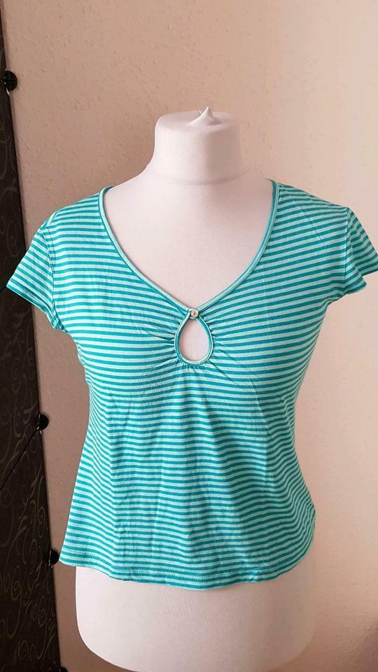 sexy kurzes Shirt, H&M, türkis hellblau gestreift, M, wie neu in Ilmenau