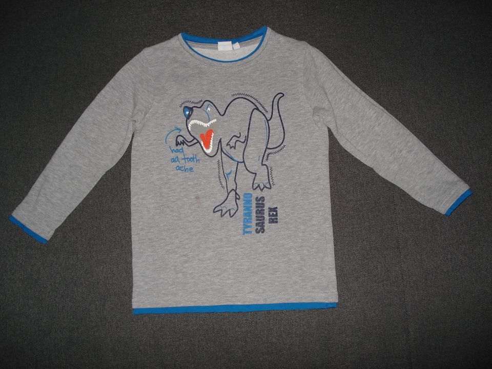 Gr. 116 Jungen Pullover mit Dinosaurier Bob der Bär grau blau in Berlin