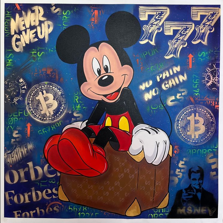 ✅Addiel Arturo (1986) - Mickey Mouse - 100x100 cm - Leinwand, Pop Art, Acryl, Spray, Wandbild, Kunstwerk in Horstmar