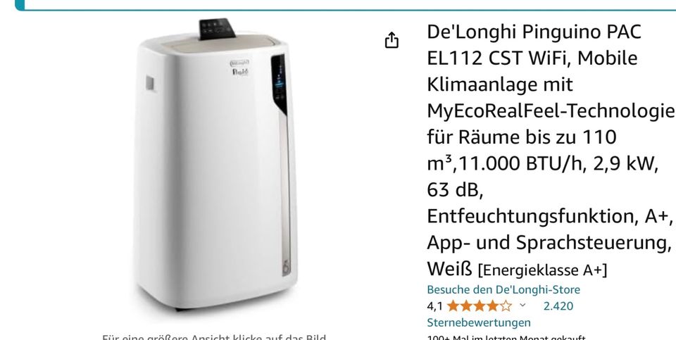 Klimaanlage - De Longhi Pinguino PAC EL 112 CST WiFi (A+) in Nürnberg (Mittelfr)