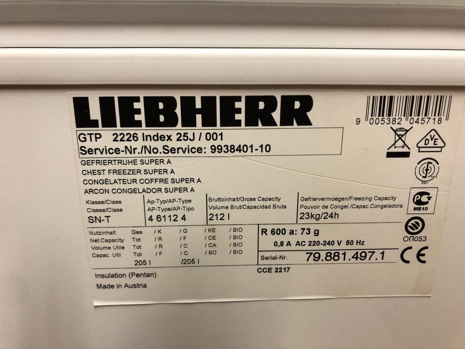Gefriertruhe LIEBHERR 205 Liter GTP 2226-25J Top Zustand in Weida
