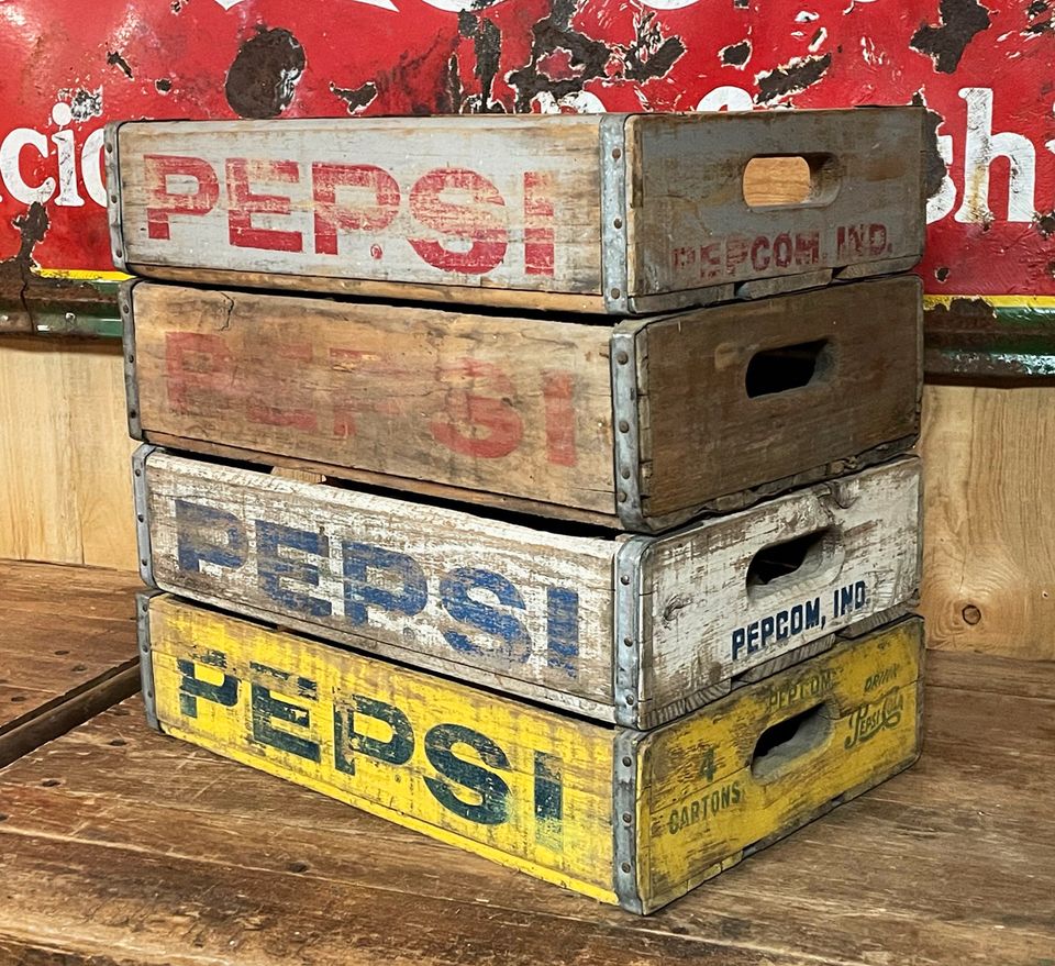 VINTAGE PEPSI GETRÄNKEKISTEN SET 4x HOLZKISTE MAN CAVE BBQ USA in Hamm