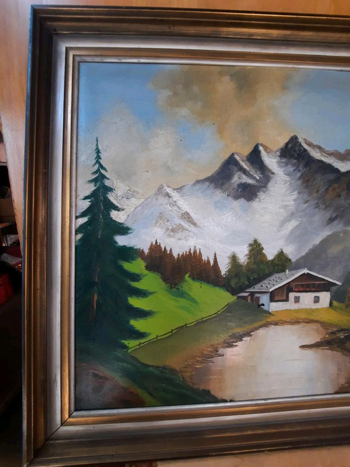 Alt Bild Bilderrahmen Holzrahmen Signiert Kunst Kunstwerk Gemälde in Groß-Gerau