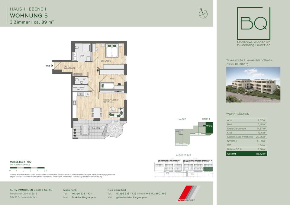 Blumberg Quartier - Haus 1 - Wohnung 5 - Ebene 1 - geräumige 3-Zimmerwohnung in Blumberg