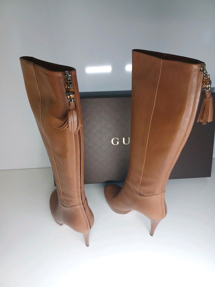 GUCCI Lederstiefel braun Monogram Reiten Western Sport Luxus Mode in Ahlen