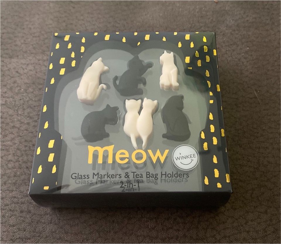 NEU! Katzen Glassmarker Teebeutelhalter Wine Glass Marker meow in Bayreuth