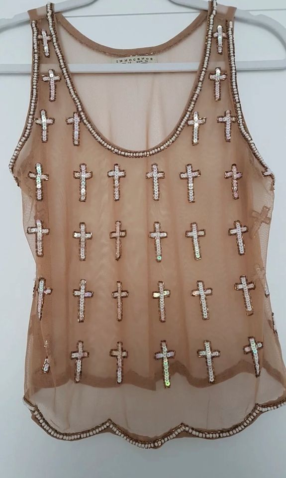 Oberteil ~Top~Tankini Innocence Gr.40 Beige mit Pailletten best.. in Geldersheim