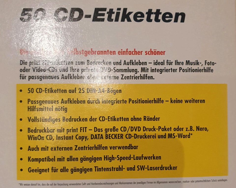 60 DVD / CD-Etiketten von print FIT für Inkjet o. (S/W-)Laser-Dr. in Korschenbroich