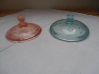 Alte Rosalin Glas   Rosa farbiges Glas Deckel blau mit Schliff Mecklenburg-Vorpommern - Greifswald Vorschau