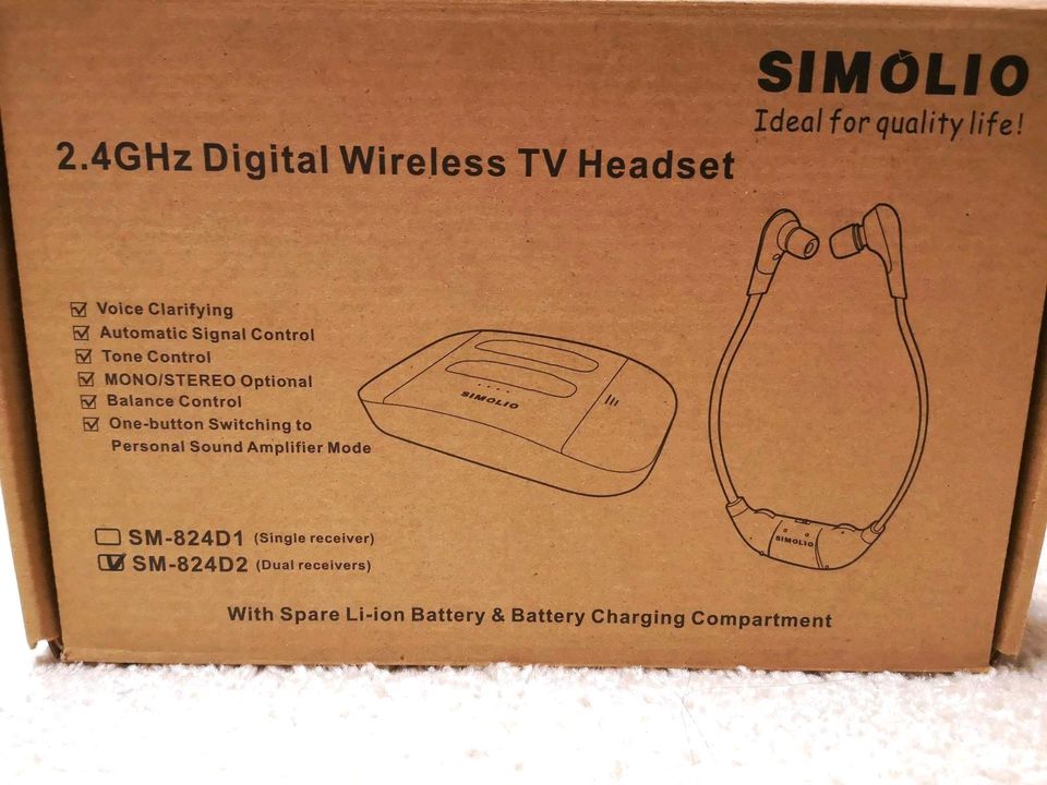 SIMOLIO Wireless TV 2x Kopfhörer Headset Senioren Funkkopfhörer in Ismaning