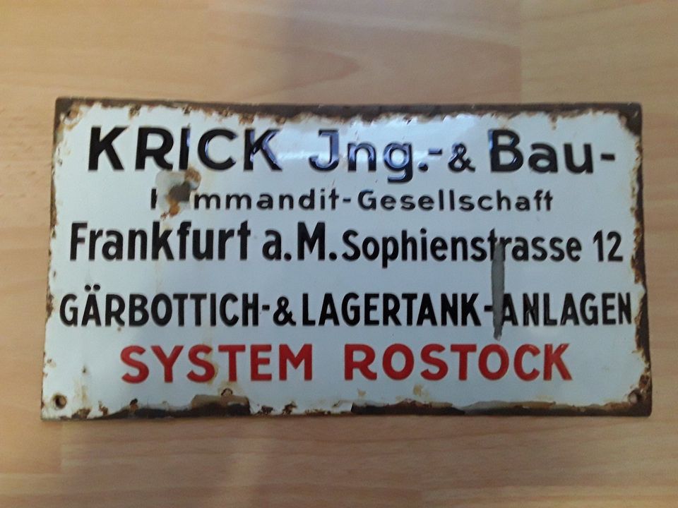 Emailschild, Emailleschild, Frankfurt, Rostock in Holzweißig