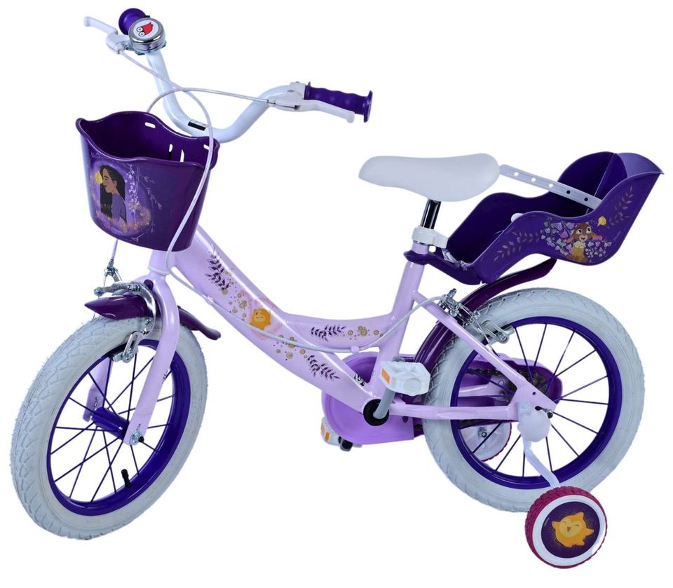 Disney Wish Kinderfahrrad - Mädchen - 14 Zoll - Lila - Zwei Handb