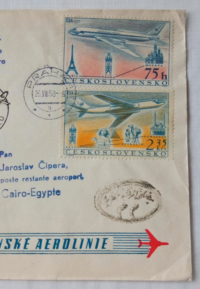 1958 Tschechoslowakei "Praha-Cairo" R-Brief Luftpost Reco-Brief in Velbert