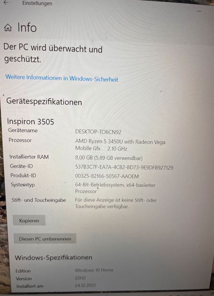 Dell Laptop Inspiron 3505 mit Ladekabel und Laptop Tasche in Magdeburg