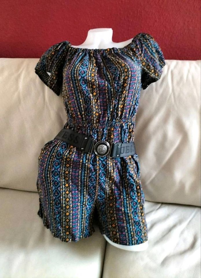 Jumpsuit mit Muster Volantärmel marineblau schwarz violett lila in Schwieberdingen